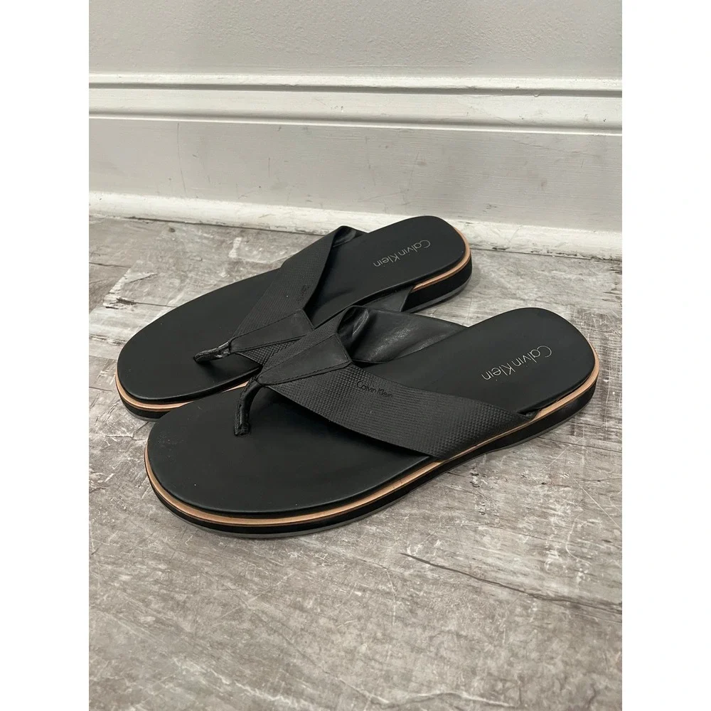 Calvin Klein Thong Sandals Mens Black Sandals Deano Style Flip Flops Size 11